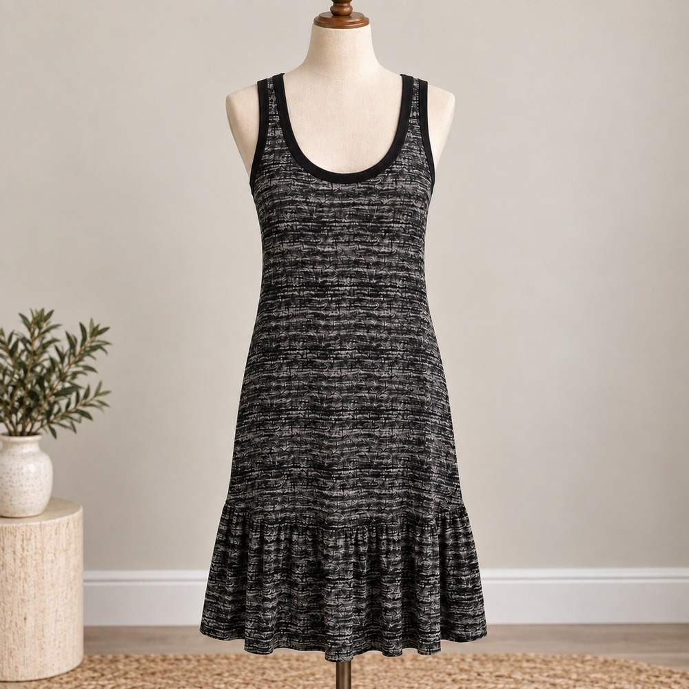Joie Silk Dress Navy White Space Dye Ruffle Drop Waist Shift Sz S Minimalist